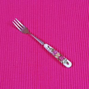 Dessert fork with flower patterned ceramic handle ― Contieurope