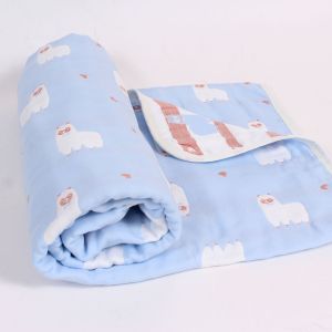 Gyerek takaró, láma mintával, kék, 110×110 cm ― Contieurope