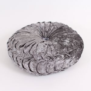Velvety Round Cushion in Gray, 35 cm ― Contieurope