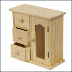 Unfinished wood decorable DIY jewellery box with 3 drawers